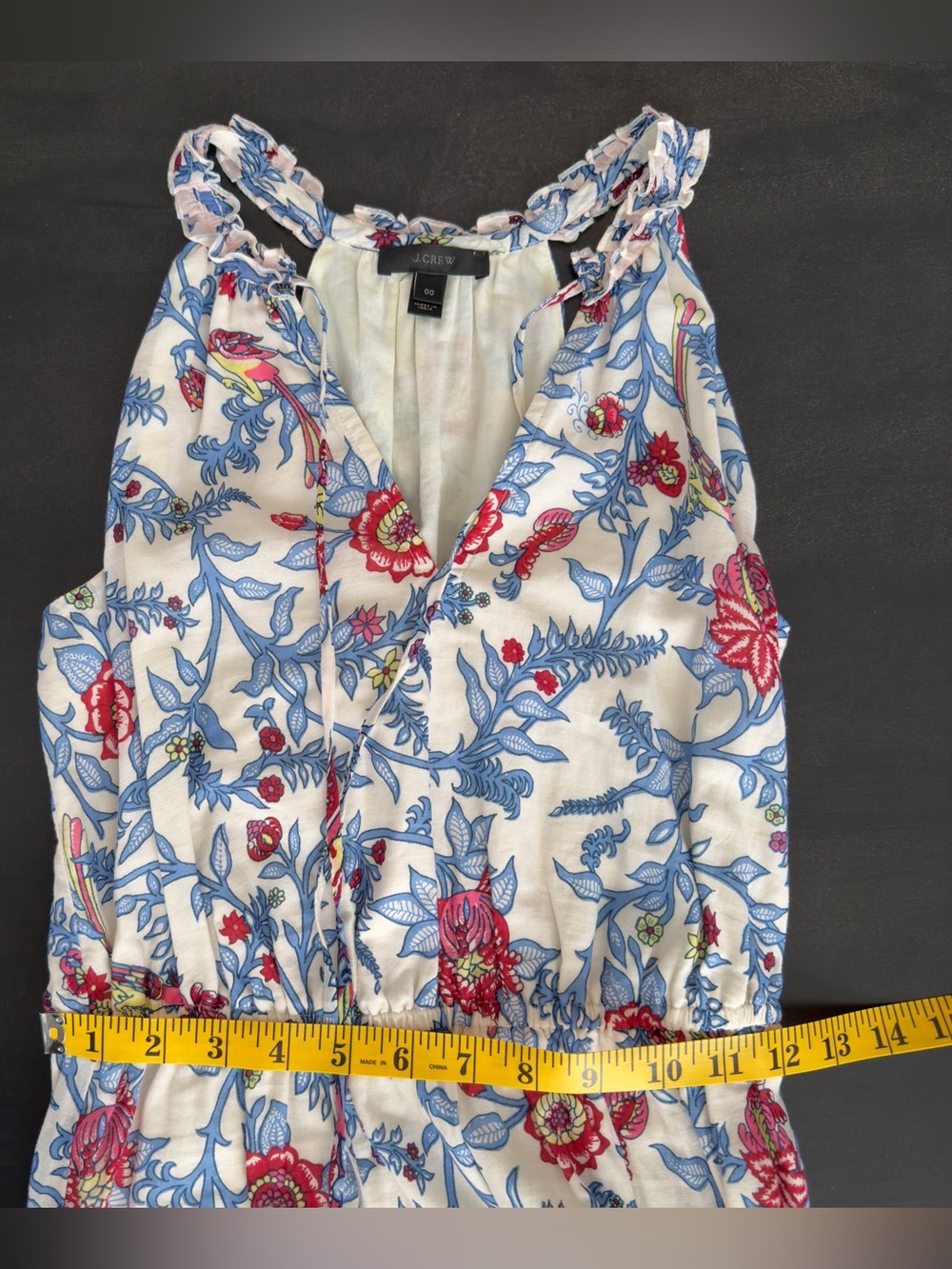 J. Crew Floral Tie-Front Maxi Dress in White with Blue & Red Print - 00 - Picture 10 of 12